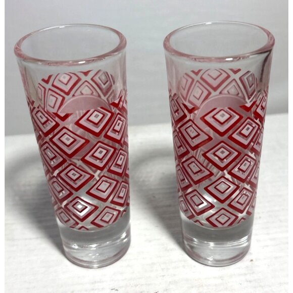 Tequila Rose Shot Glasses With Red Geometric Diamond Pattern Set Of 2 - Picture 3 of 7